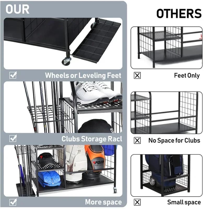 Advanced PGM Golf Club Storage Rack, Ball Bag Rack, Multifunctional Storage Rack, Home Studio Iron Frame With Wheels