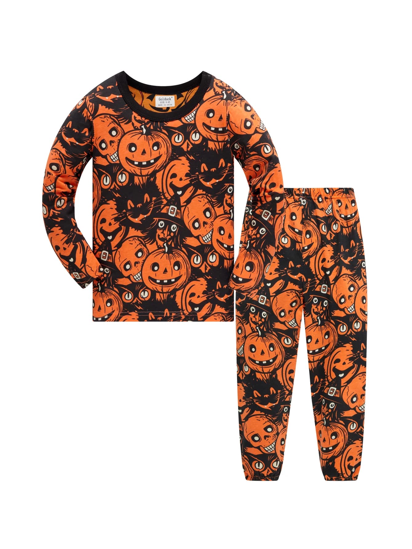 Halloween Pajamas for Kids Pumpkin Print 100% Cotton Soft Pajama Set Boys Girls 1-8 Years Long Sleeve Nightwear
