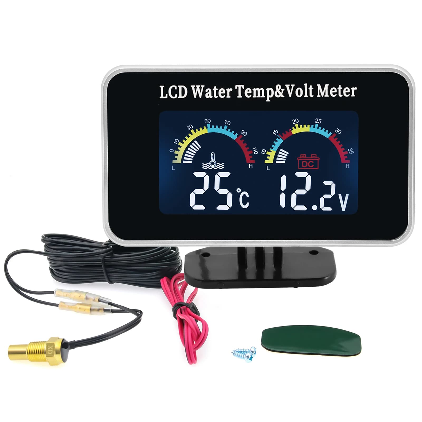 AD Universal Car misuratore di temperatura dell'acqua termometro voltmetro 2 in1 Display digitale indicatore di temperatura dell'acqua con sensore da 10MM Volt