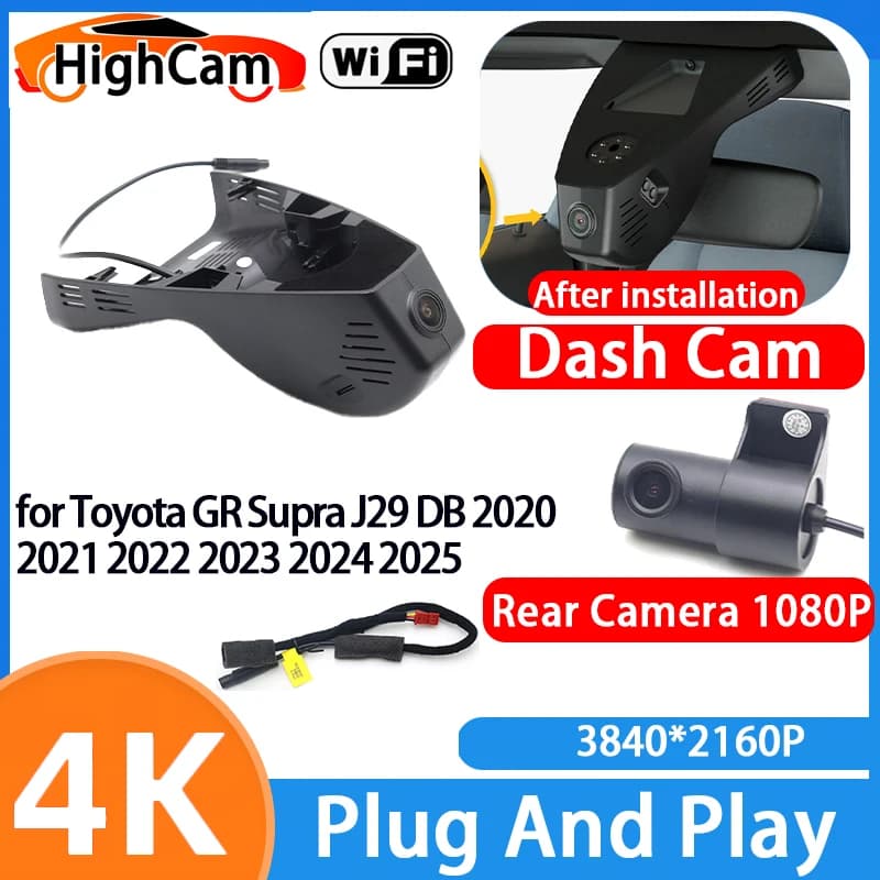 HighCam for Toyota GR Supra J29 DB 2020 2021 2022 2023 2024 2025 4K Wifi 2160P Car DVR Video Recorder Dash Cam Front Rear Camera