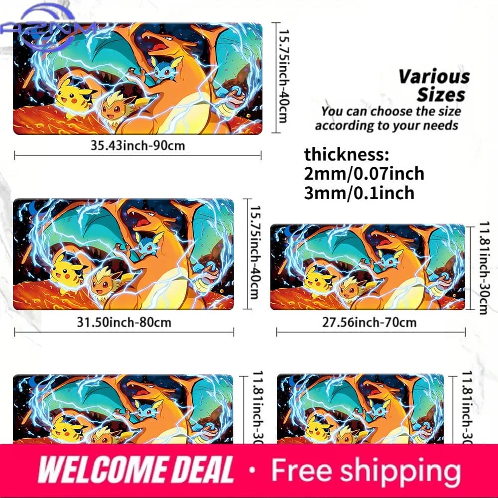 Lightning Charizard & Pikachu Pokemon TCG Playmat Non-Slip Gaming Mouse Pad