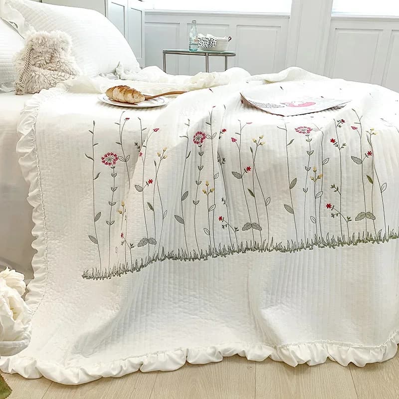 1 piece korean princess volant flowers embroidery summer quilt bed quilt air conditioning blanket bedding set