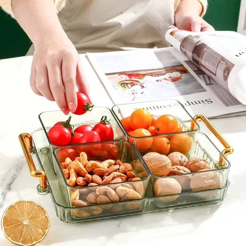 2/4/6 Griglie Piatto di frutta secca Vassoio di plastica per uso domestico Snack Vassoio da dessert Piatto di frutta diviso di lusso leggero Piatto di snack Dolci Noci