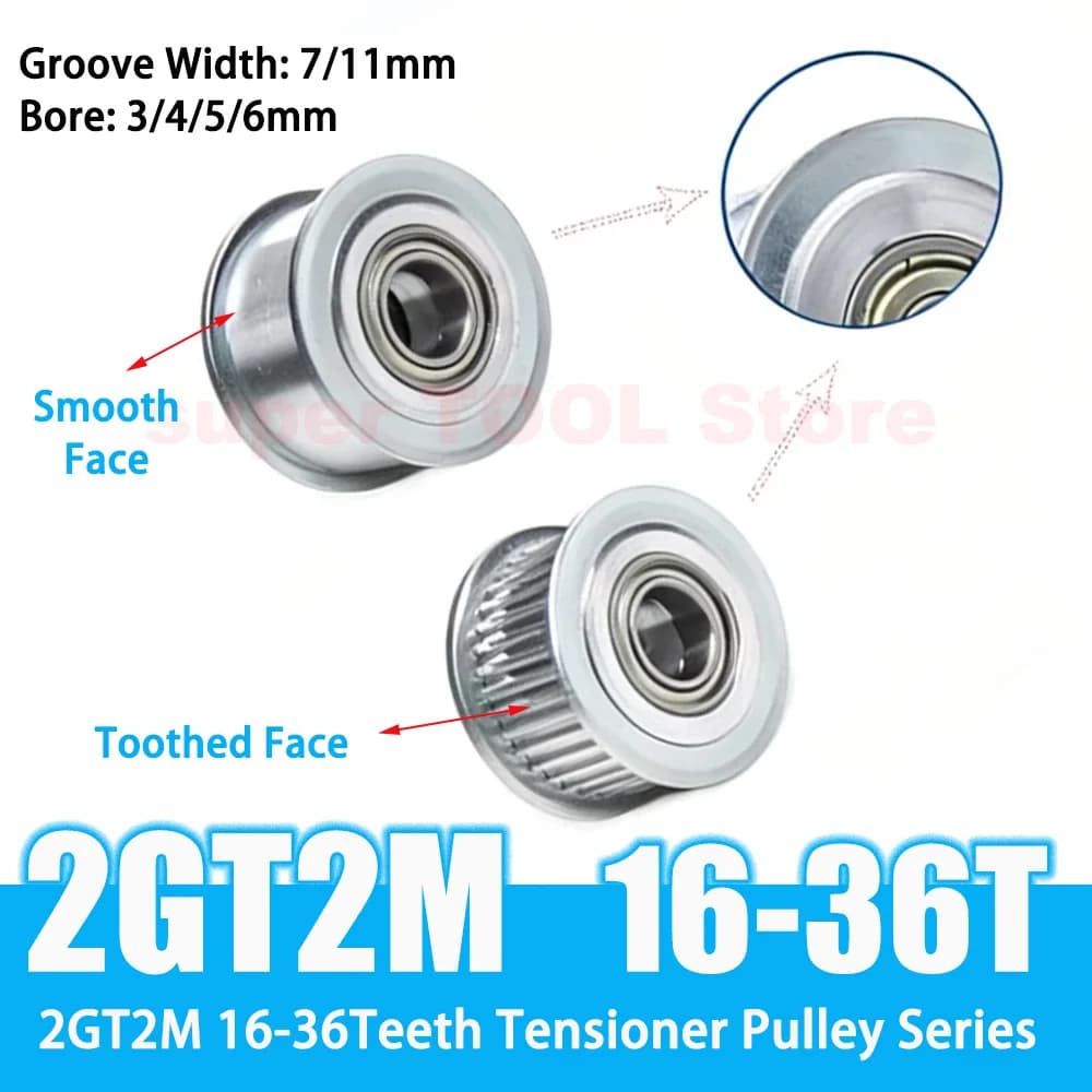 1 Pezzo Tendicinghia 2GT con Puleggia di Tensione 2M 16-36 Denti, Larghezza Scanalatura 7/11mm, Foro 3/4/5/6mm per Stampante 3D CNC