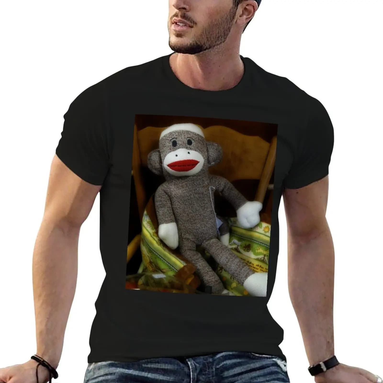 T-shirt Sock Monkey da uomo, 100% cotone, di marca di lusso, t-shirt da uomo in cotone, t-shirt da uomo.
