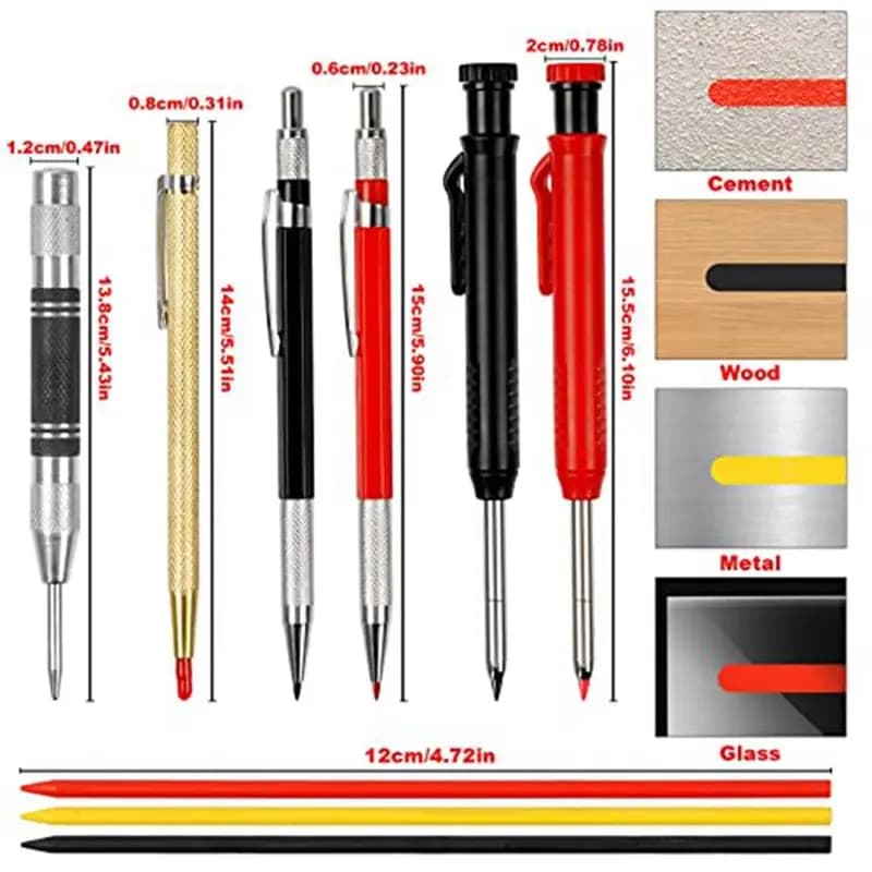 *ABKM 10 Pack Carpenter Pencil with Sharpener, Mechanical Carpenter Pencils Set with 36 Refills, Deep Hole Marker