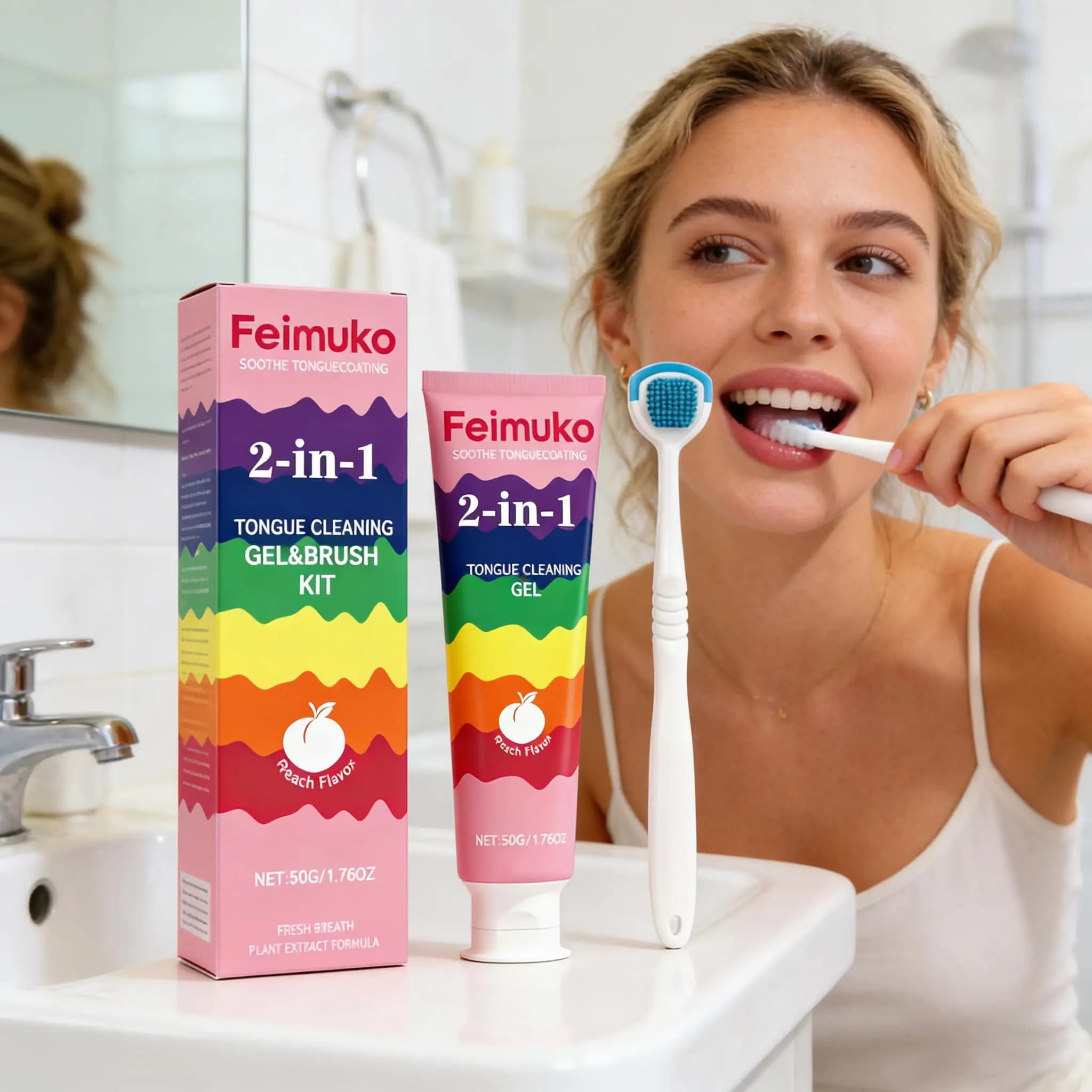 Gel per la Pulizia della Lingua, Rimozione Odori, Inibizione Batteri Orali, Rinfresca l'Alito, Illumina i Denti, Detergente per la Lingua con Spazzolino