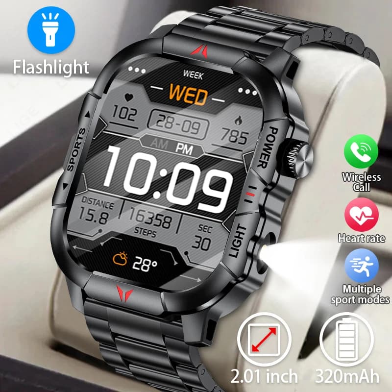 LIGE New Military Watches Men Watch Smart IP68 Air Sports Open Fitness Tracker Health Monitor 2.01 "HD Smartwatch For Android Ios