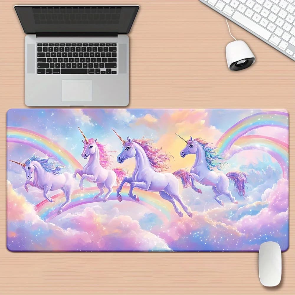 Tappetino da scrivania XXL con unicorno e arcobaleno, tappetino per mouse in gomma stampato HD, tappetino multifunzionale per tastiera da gaming, tappetino per PC da ufficio e gaming