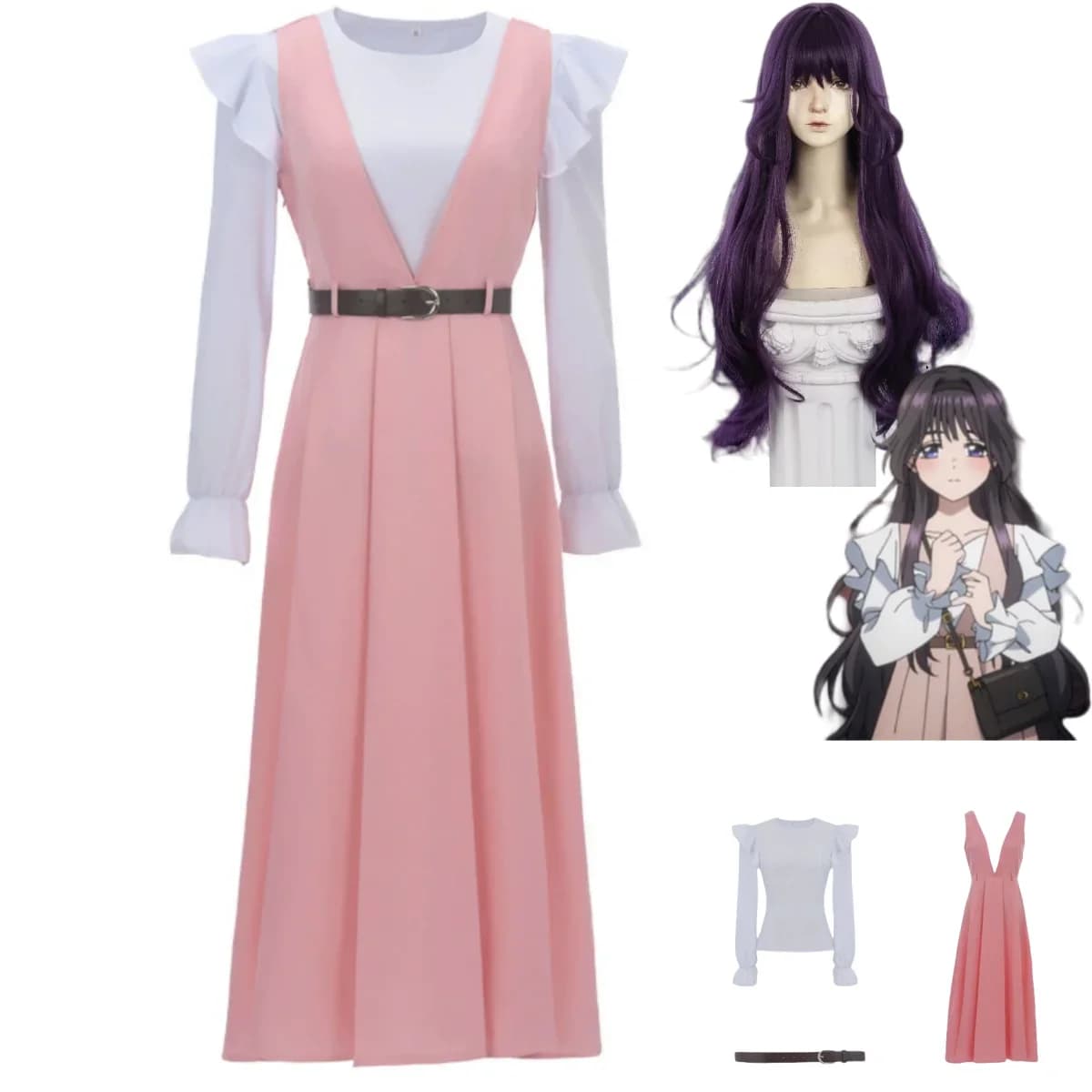 Anime The Fragrant Flower Blooms with Dignity Waguri Kaoruko Cosplay Costume Wig Pink Dress Shirt Woman Sexy Carnival Suit