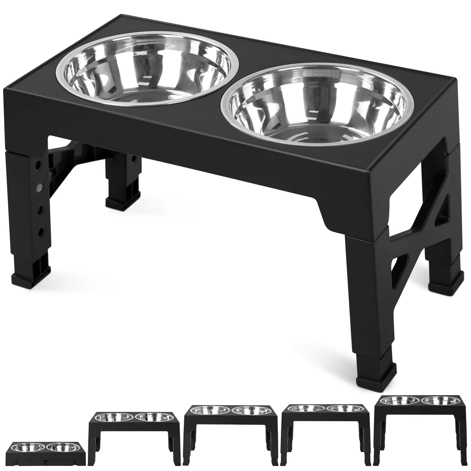 Elevated Dog Bowls with 2 Stainless Steel Dog Food Bowls, Raised Dog Bowl Adjusts to 5 Heights (3.15", 8.66", 9.84",11.02", 12.2