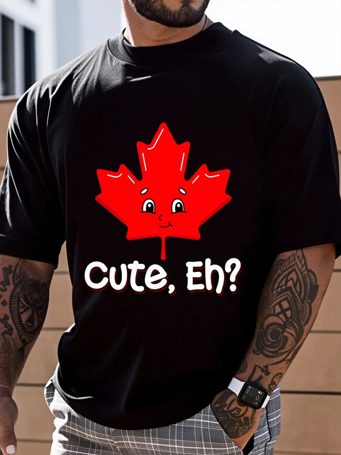 100% Cotton Cute Eh Maple Leaf T-Shirt Street Hip-Hop Style Men's T-Shirt