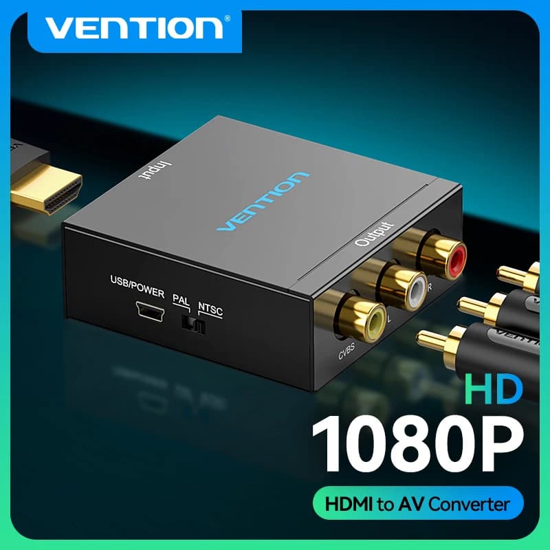 Video adapter Vention Converter from HDMI to AV HDMI Switch to RCA CVBS L/R 1080P HDMI with Mini USB power cable for AV HDMI TV Box