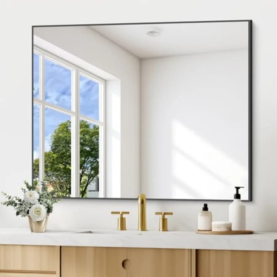 Specchio da Bagno da Parete, 30x36 Pollici, Rettangolare con Cornice in Metallo, Specchio Moderno da Parete per Ingresso, Bagno