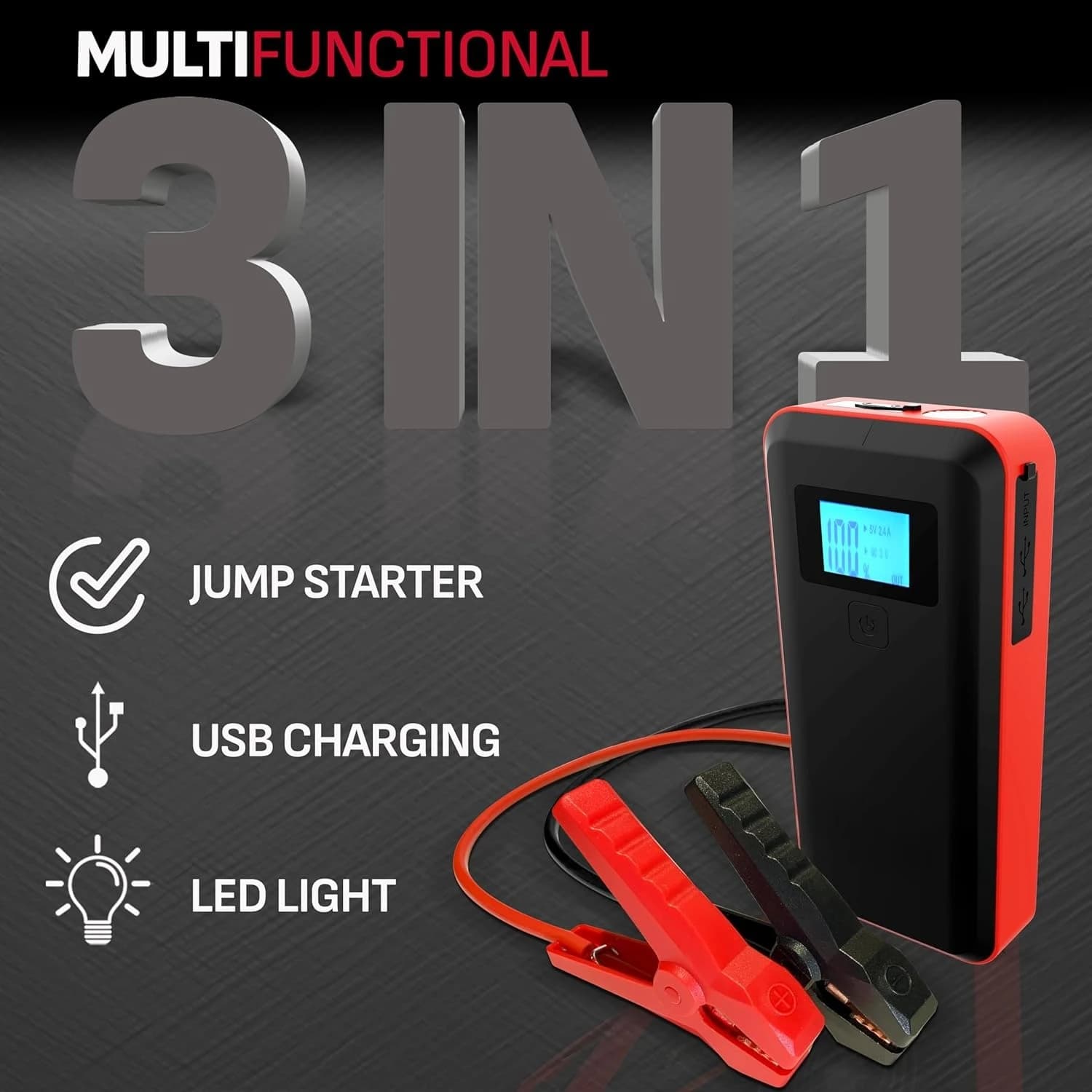 Avviatore di emergenza e alimentatore portatile per batteria per auto al litio da 1000 Peak Amp 12V - Scatola di salto agli ioni di litio - con ricarica USB - SL1639