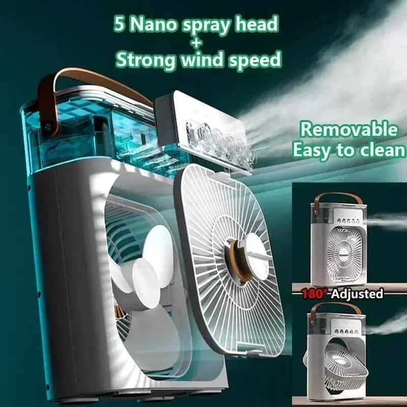 Blower 3 in 1, new home air conditioner, small air cooler with LED night light, portable humidifier, adjustable blower for office and home