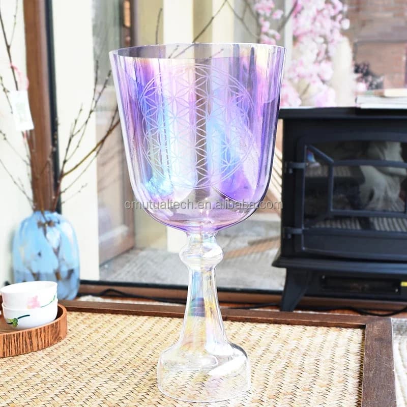 Q're Dream Purple Singing Bowls Chalice Soothing Mood Singing Bowl Set Romantic Gift Sound Healing Instruments Yoga
