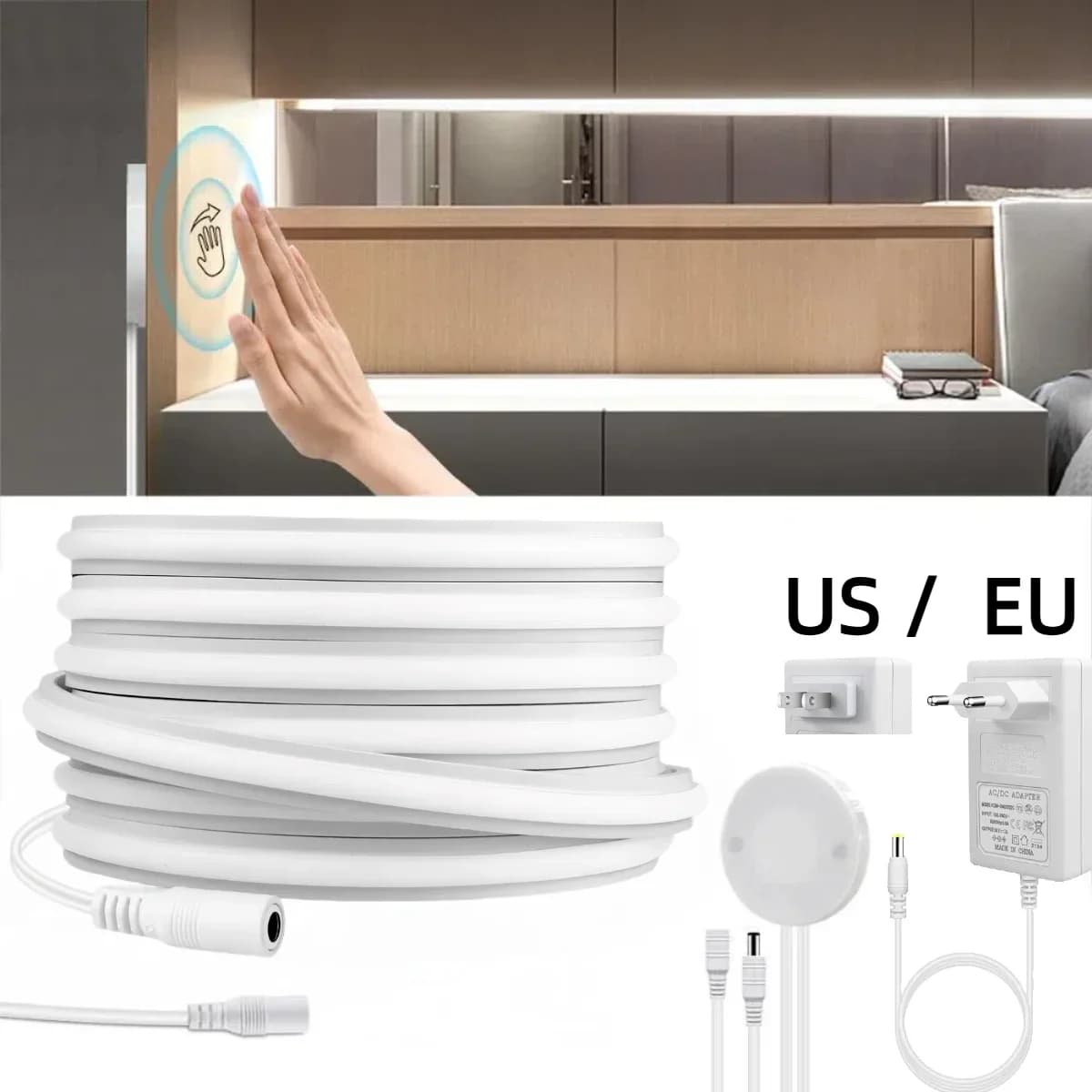Striscia al neon COB 24V 280 LED / M Tubo in gel di silicone solido con tocco dimmerabile e interruttore del sensore di movimento a scorrimento manuale Nastro impermeabile