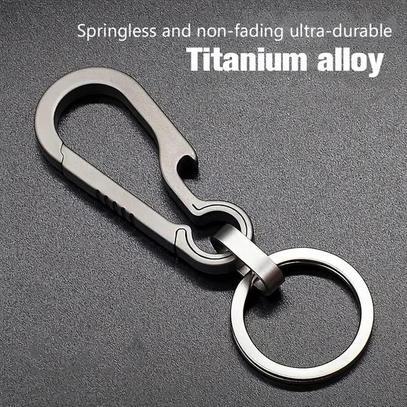 Keychain in Titanium with Camping Bottle Opener, Hiking, Fishing, Travel and Leisure