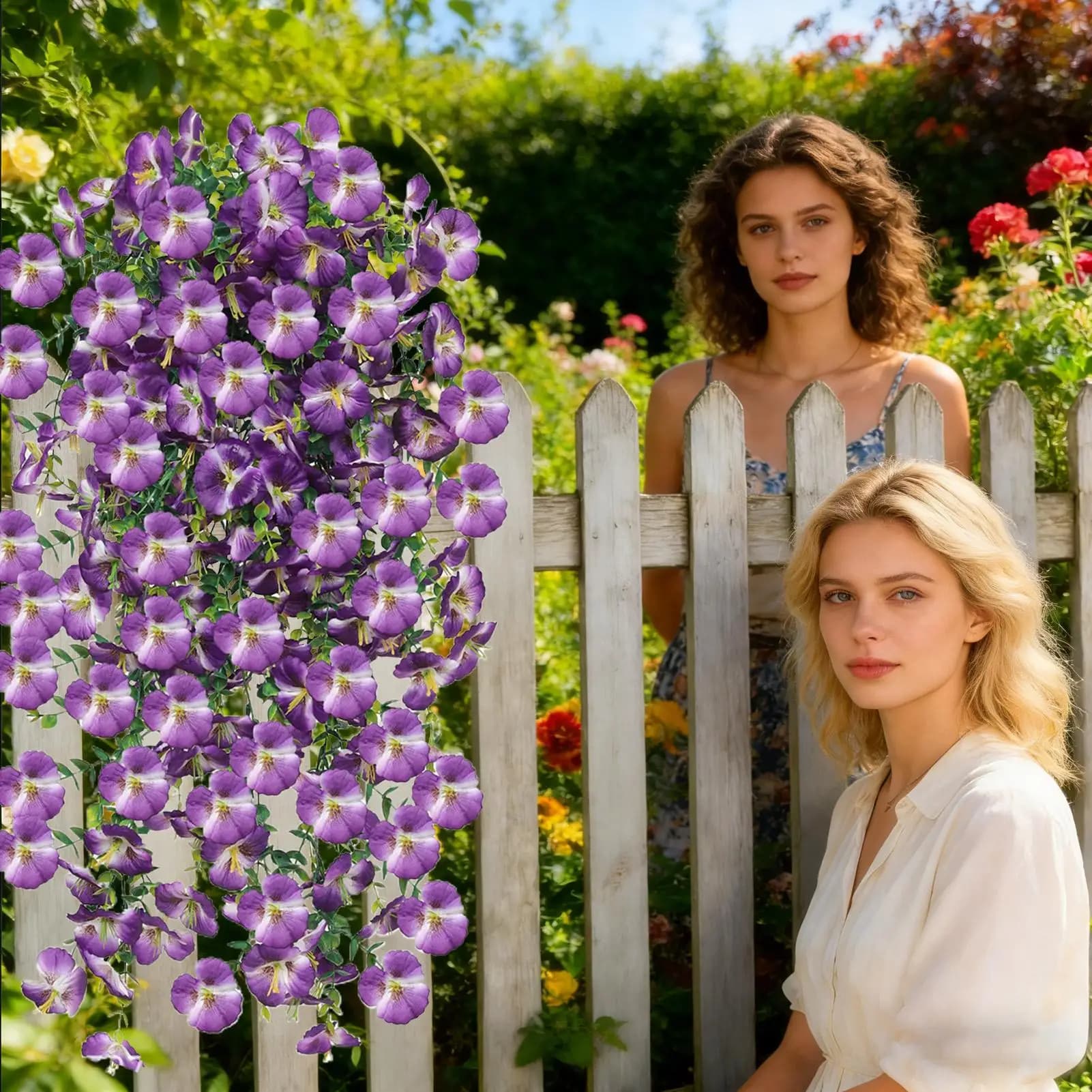 Artificial outdoor flowers, 2 pieces, realistic plants, realistic outdoor flowers for home, patio, terrace, door, wall, gazebo, entrance.