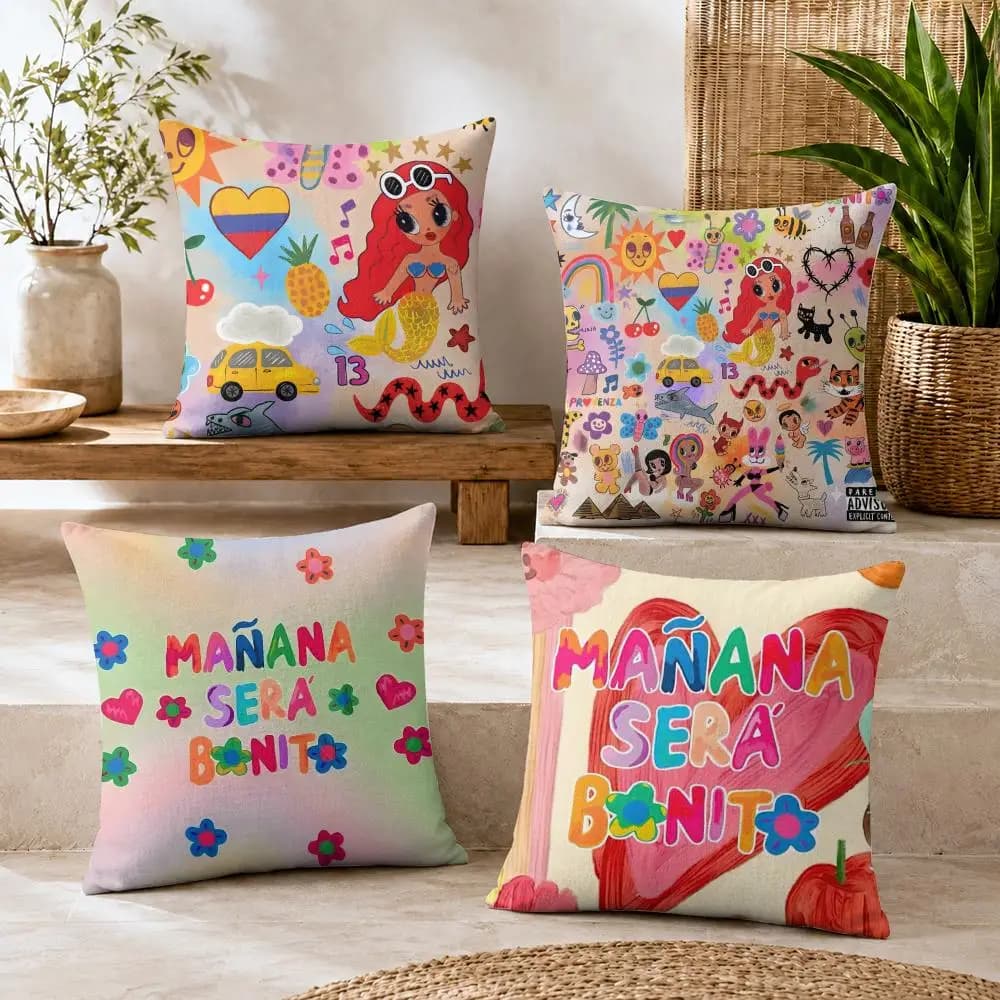 K-Karol G Fashion Cushion Cover Summer Coolness Linen Organic Fabric Sofa Pillow Case Double-Sided Printing Home Decor