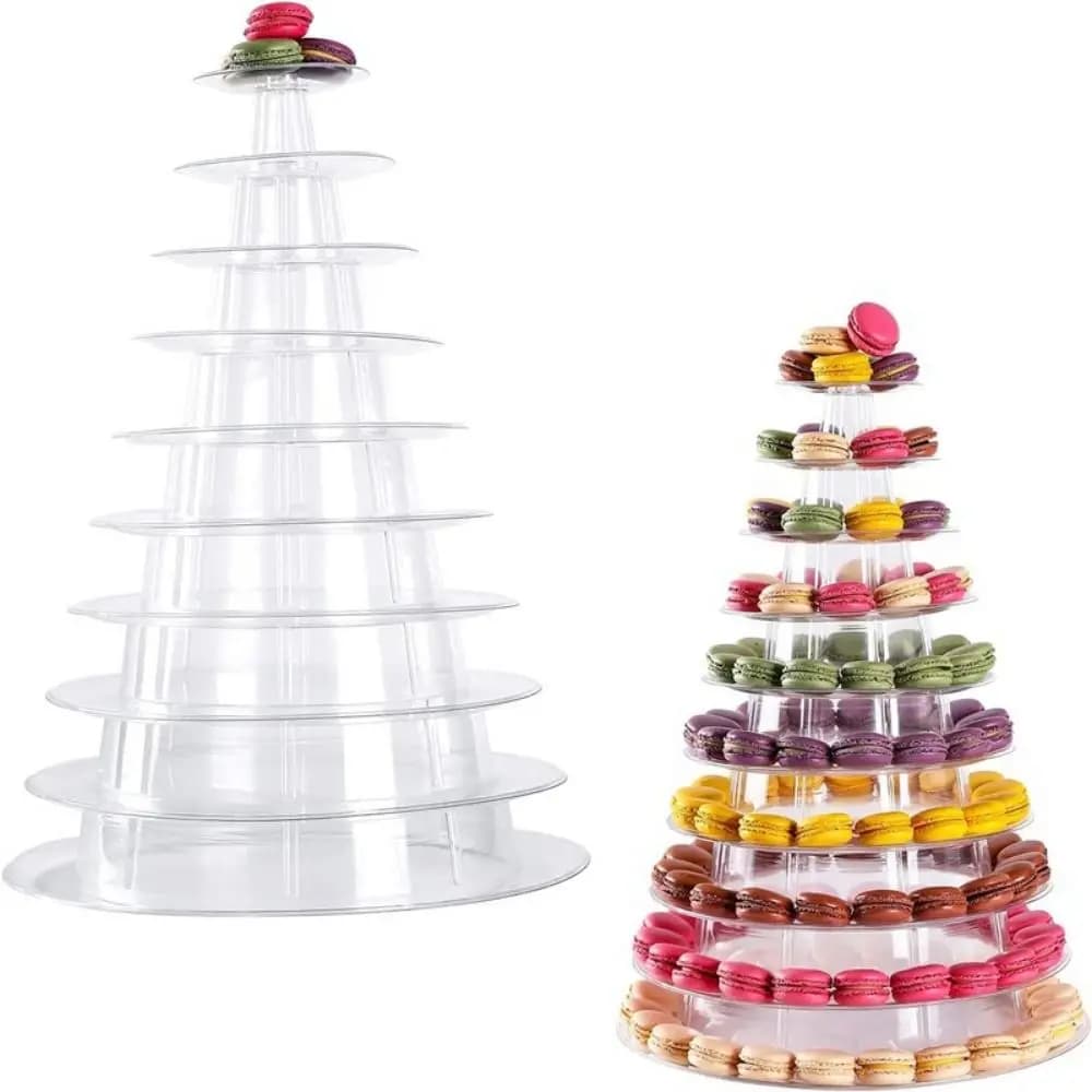 Porta cupcake rotondo per uso alimentare, trasparente, riutilizzabile, espositore per macaron, materiale PET, per posizionare torte, decorazioni per matrimoni