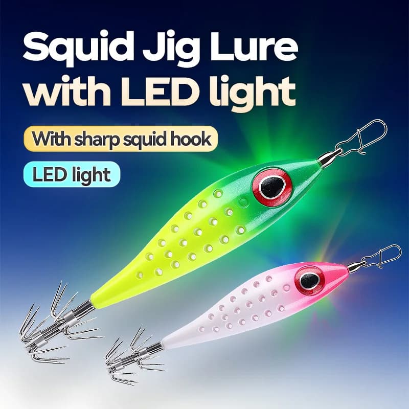 WEIHE 1pcs /5 Color Squid Jig Lure with Fish Attracting Light Fishing Lures