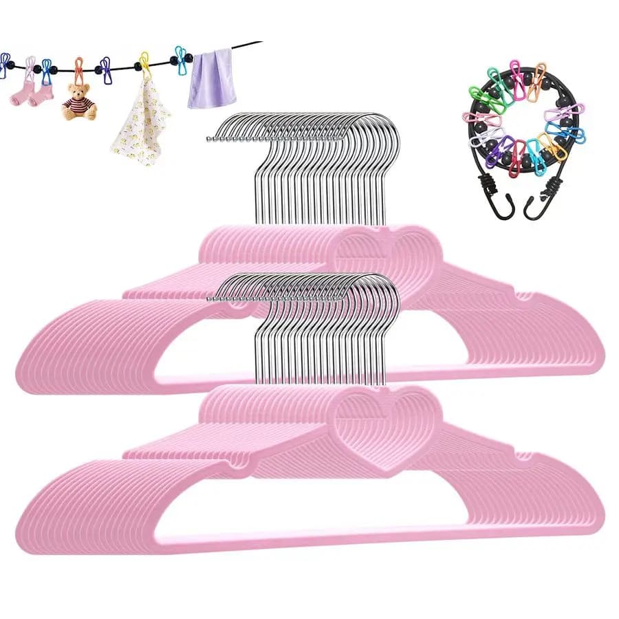 Pack of 50 coat hangers, pretty ultra thin coat hangers pink space saving with 360 degree swivel hook and travel clothes hangers