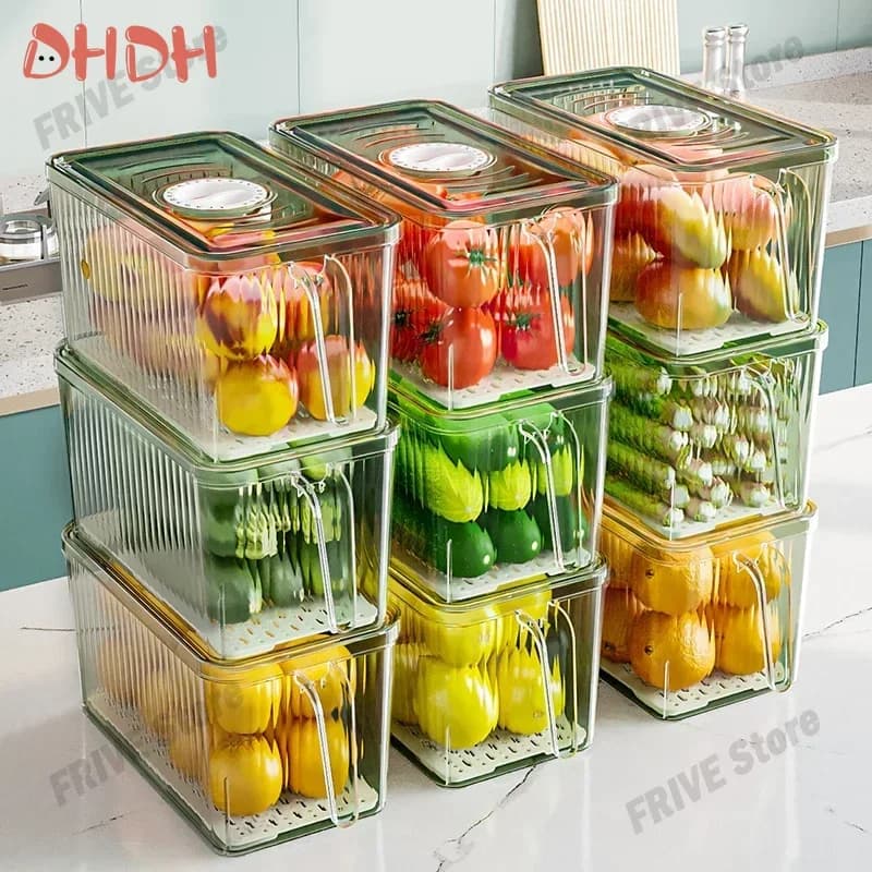 Scatola portaoggetti trasparente con maniglia per organizer per frigorifero Scatola impilabile sigillata per uso alimentare con coperchi Scatola portaoggetti per frutta e verdura