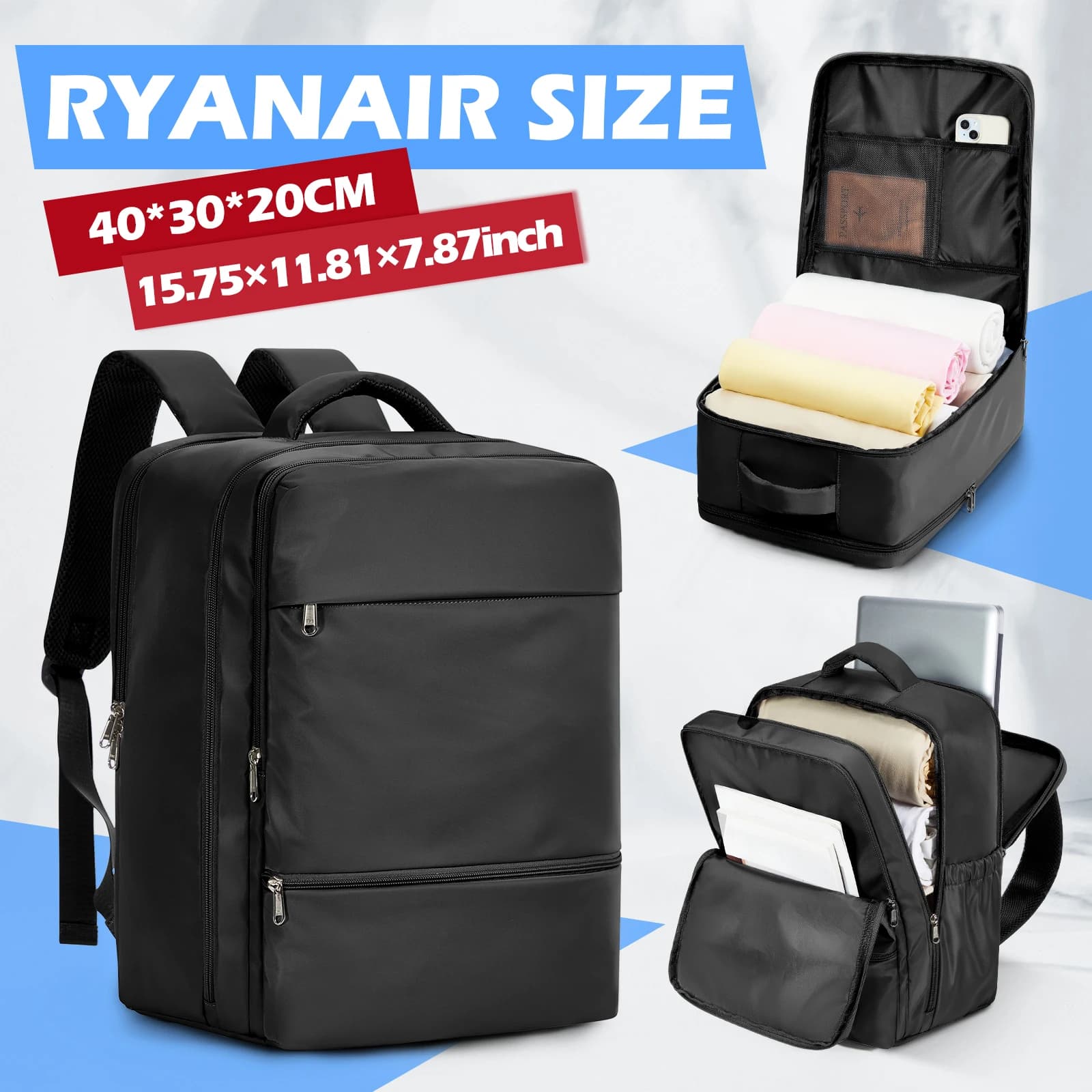 Zaino da Viaggio per Cabina Ryanair 40x30x20, Bagaglio a Mano per Laptop 14'', Borsa da Viaggio Impermeabile per Lavoro e Scuola, Unisex