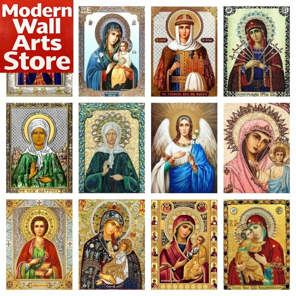 AZQSD Ricamo Diamantato Religioso Maria Vergine, Arte del Ricamo, Regalo, Icona, Dipinto Religioso, Nuova Collezione 2024, Strass