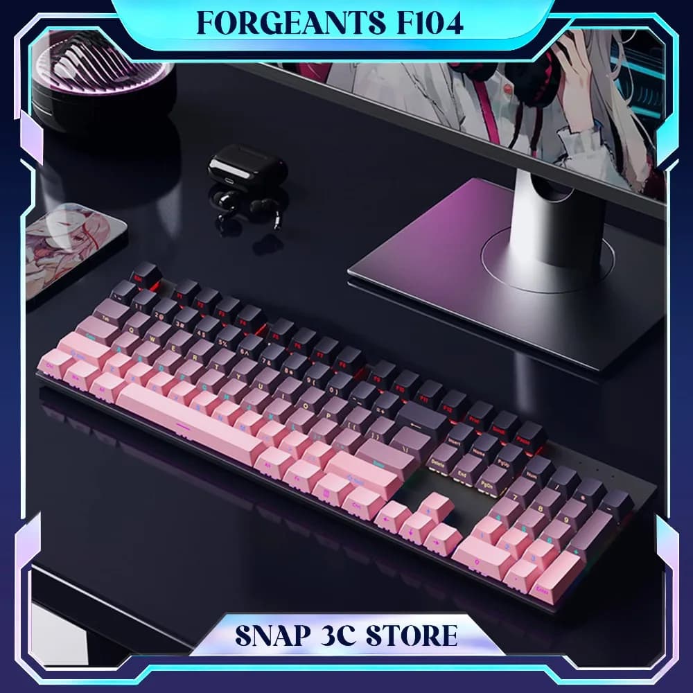 Forgeants F104 Wired Mechanical Keyboard 104 Keys Hot-Swappable Red Blue Brown Switches Gamer Backlit Ergonomic Keyboard