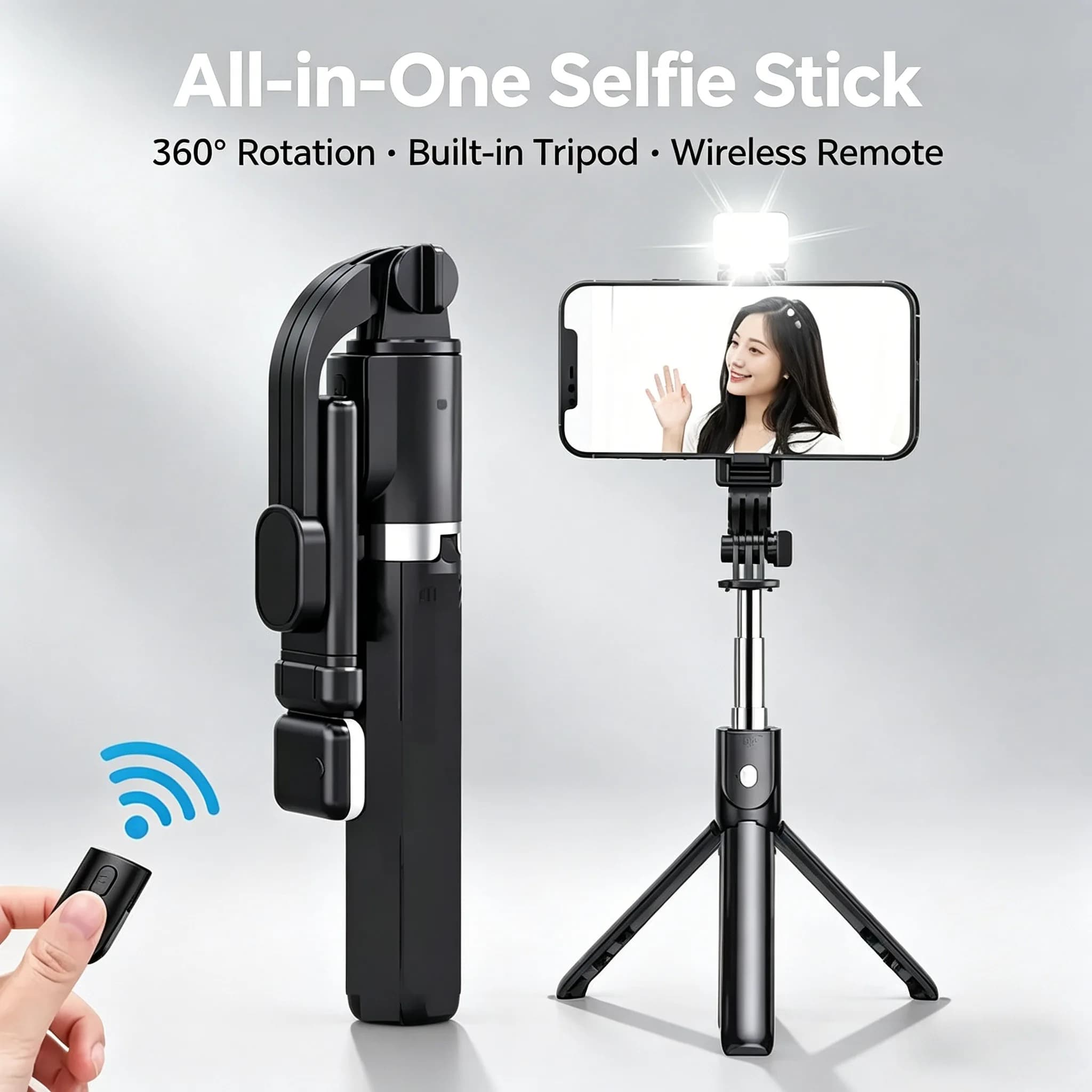 Universal Phone Tripod Stand Built-in Fill Light Bluetooth Shutter Foldable Selfie Stick Bracket for LiveVlogPortraitPhotography
