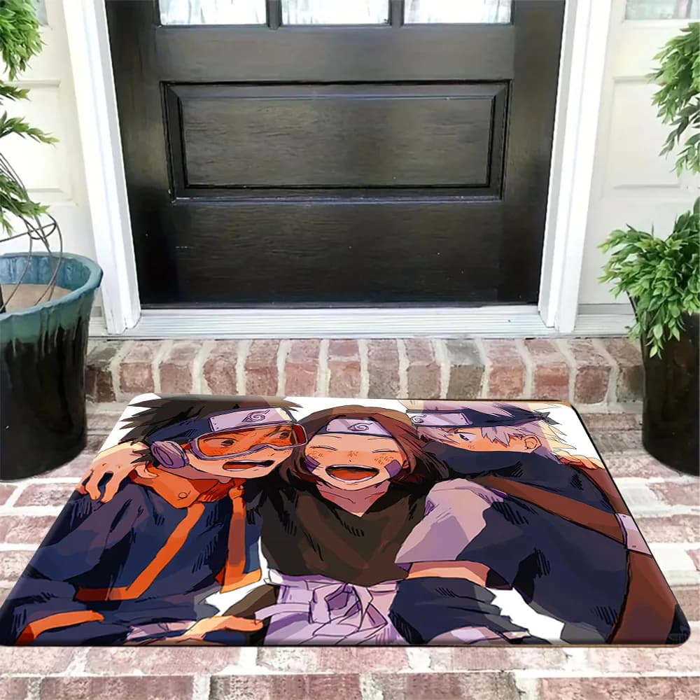 Tappetino Assorbente Antiscivolo per Ingresso con Personaggi Anime Naruto Team Minato, Obito, Rin e Kakashi, Tappeto Nostalgico per la Porta d'Ingresso