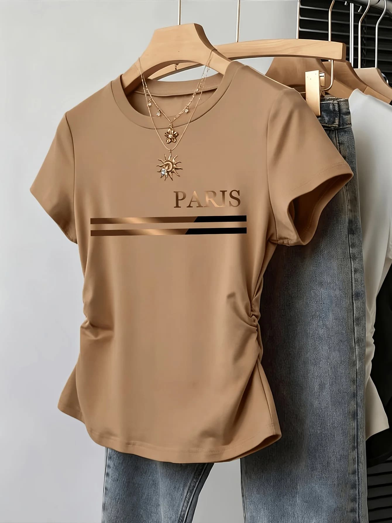 Summer women's Women PARIS Italy Print T Shirt Square Neck Short Sleeve Slim Fit Y2K Casual Crop Top Tee