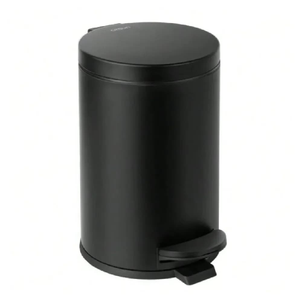 Piccolo cestino per rifiuti nero da un gallone, cestino per rifiuti da bagno con coperchio e pedale, mini cestino rotondo per bagno, camera da letto, ufficio