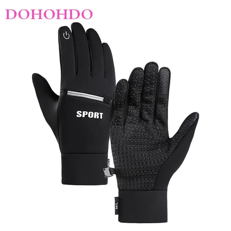 Guanti invernali da equitazione neri da uomo in velluto imbottito antiscivolo resistenti touch screen impermeabile guanti da moto caldi per sport all'aria aperta