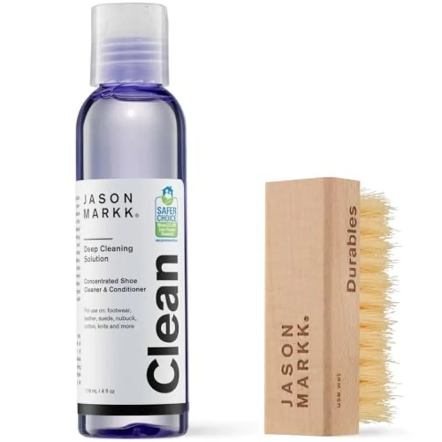 Kit Essenziale Jason Markk, Detergente per Scarpe, Set da 2 Pezzi, Soluzione per Pulizia Profonda e Spazzola Resistente, Cura delle Sneaker, Ideale per Calzature