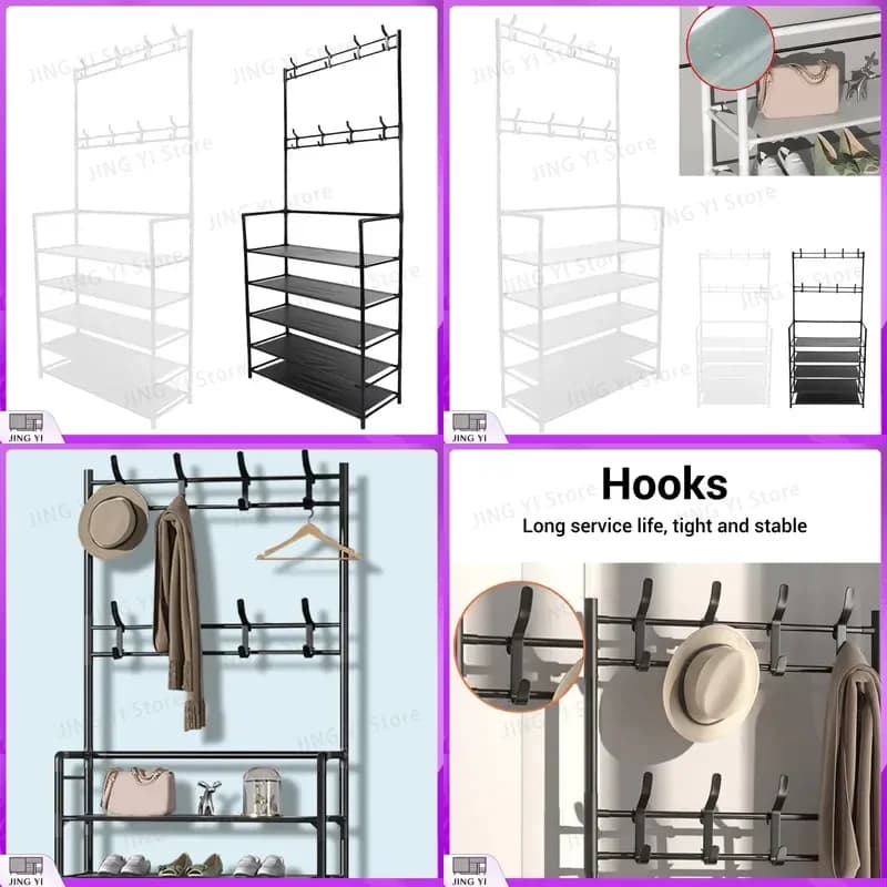 60cm Modern Metal Coat Rack Standing Clothes Hanger Storage Organizer for Entryway Hall Bedroom with Shoe Shelf Heavy Duty