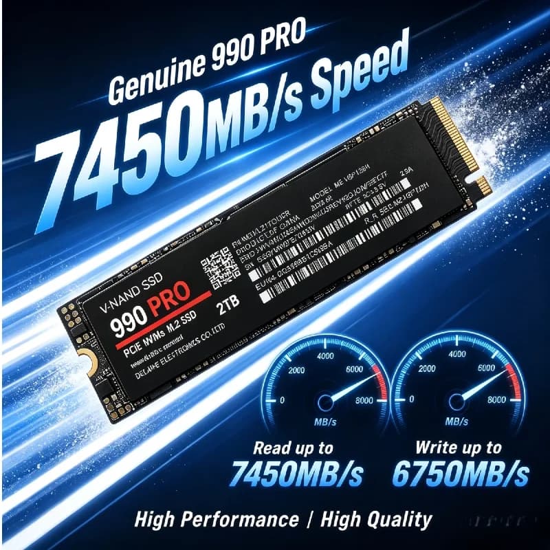 New 990 PRO 512GB‑4TB PCIe Gen4 NVMe M.2 2280 SSD, 7450MB/s SSD, Large‑Capacity Storage for Workstation & Content Creation PC