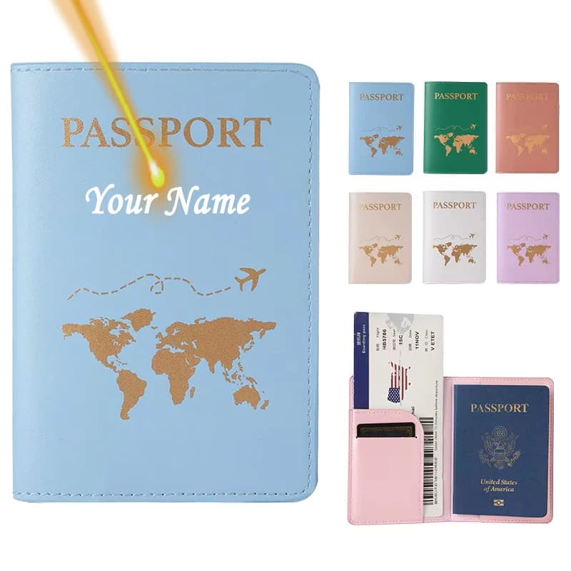 Nome personalizzato rosa da donna, regalo, mappa per passaporto, copertina per passaporto, portafoglio da viaggio, porta passaporto con nome personalizzato