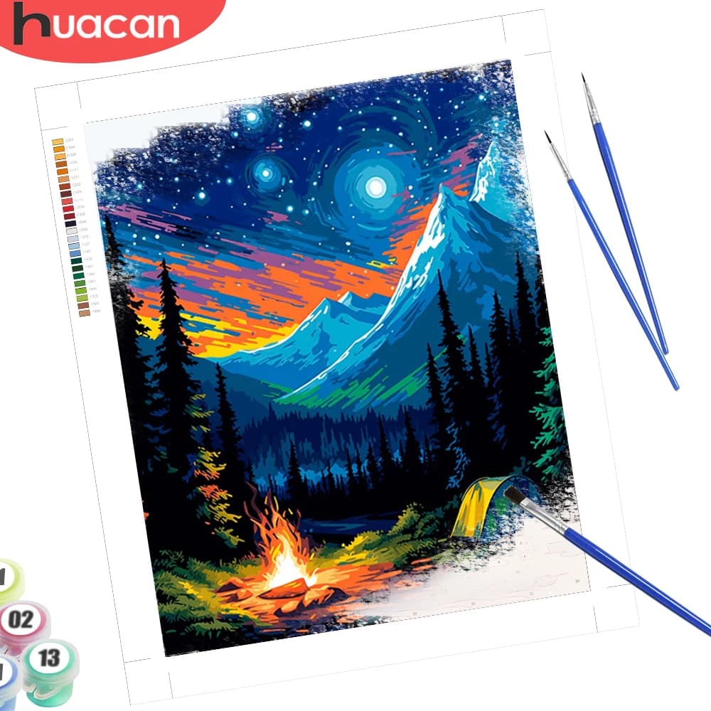 HUACAN Oil Pictures Paint By Numbers Mountain Landscape Drawing On Canvas Starry Sky Forest Hobby Creative Art