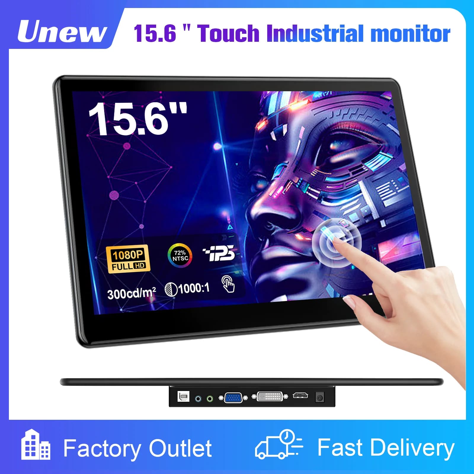 15.6 Inch 1080P FHD 1920X1080 Touch Monitor Display Suitable for the second monitor display supports VGA USB AV HDMI video input
