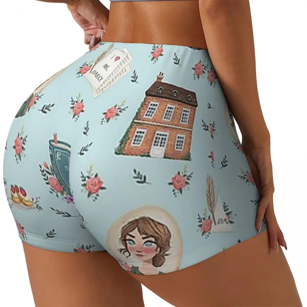 Custom Orgoglio and Prejudice - Jane Austen Inspiration Running Shorts for Gym Training for Women's Gym Yoga Shorts for Athletic Volleyball Bikers
