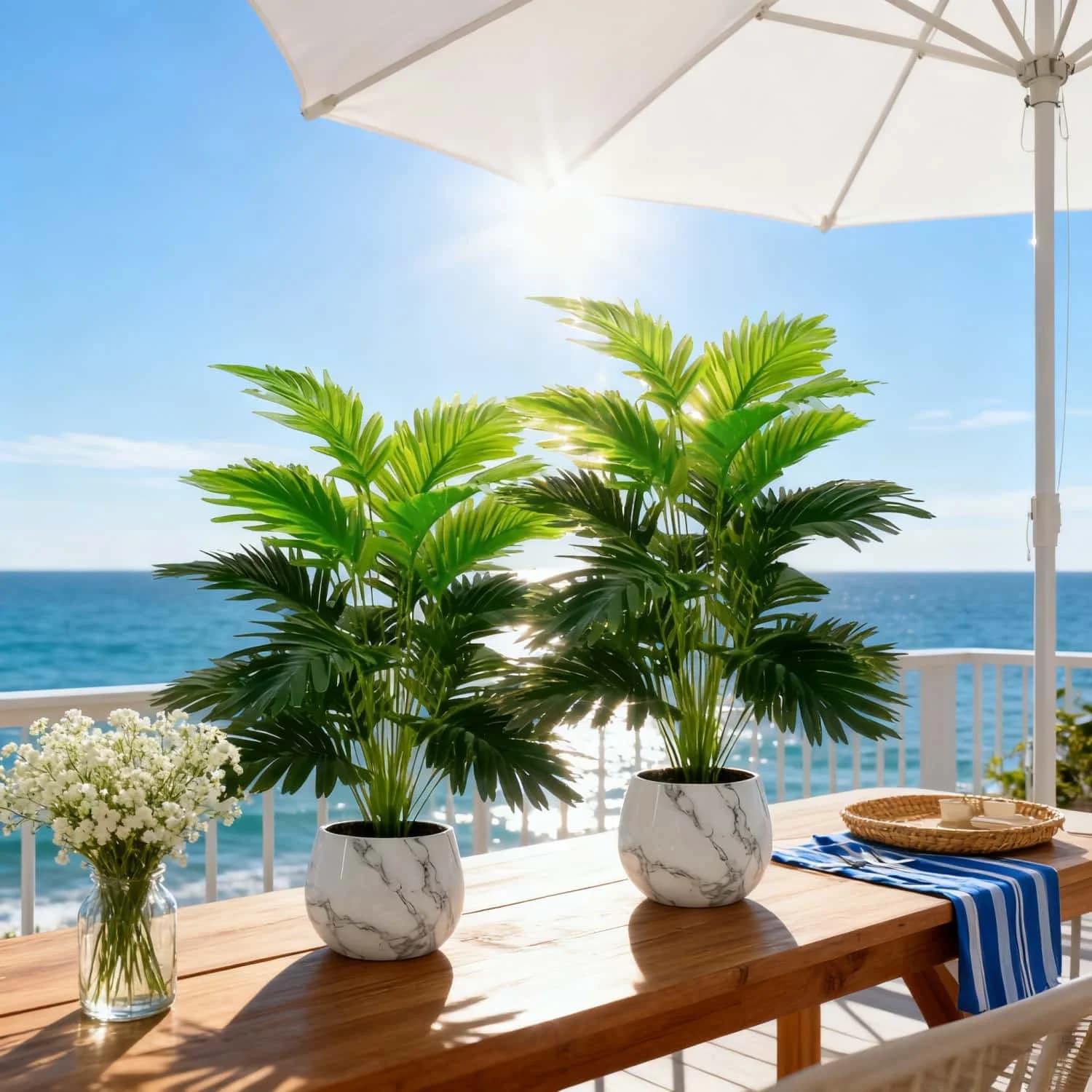 2 giant artificial plants: realistic green foliage for interior and exterior decorations, for hotels, gardens, courtyards and photographs