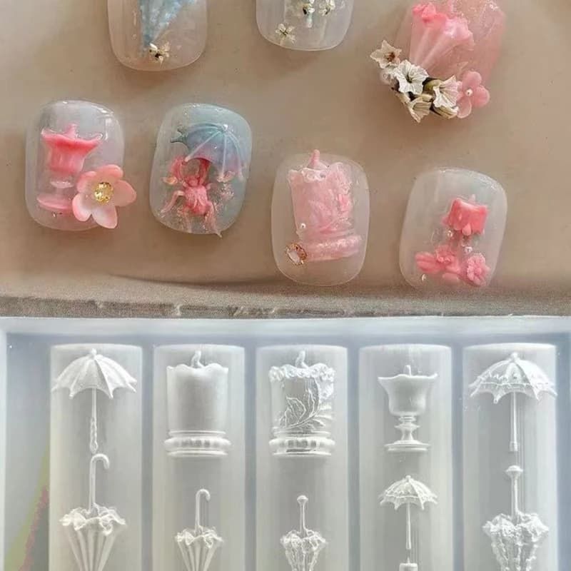 Stampo in Silicone 3D a Forma di Ombrello per Nail Art, Decorazione Unghie Fai-da-Te, Modello Trasparente per Manicure, Regalo