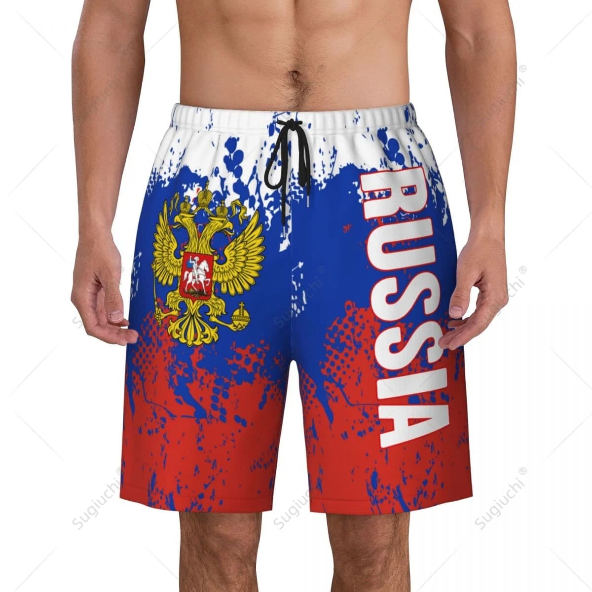 Pantaloni da spiaggia con bandiera russa da uomo pantaloncini da surf surf ragazzi calcio ciclismo costumi da bagno in esecuzione poliestere