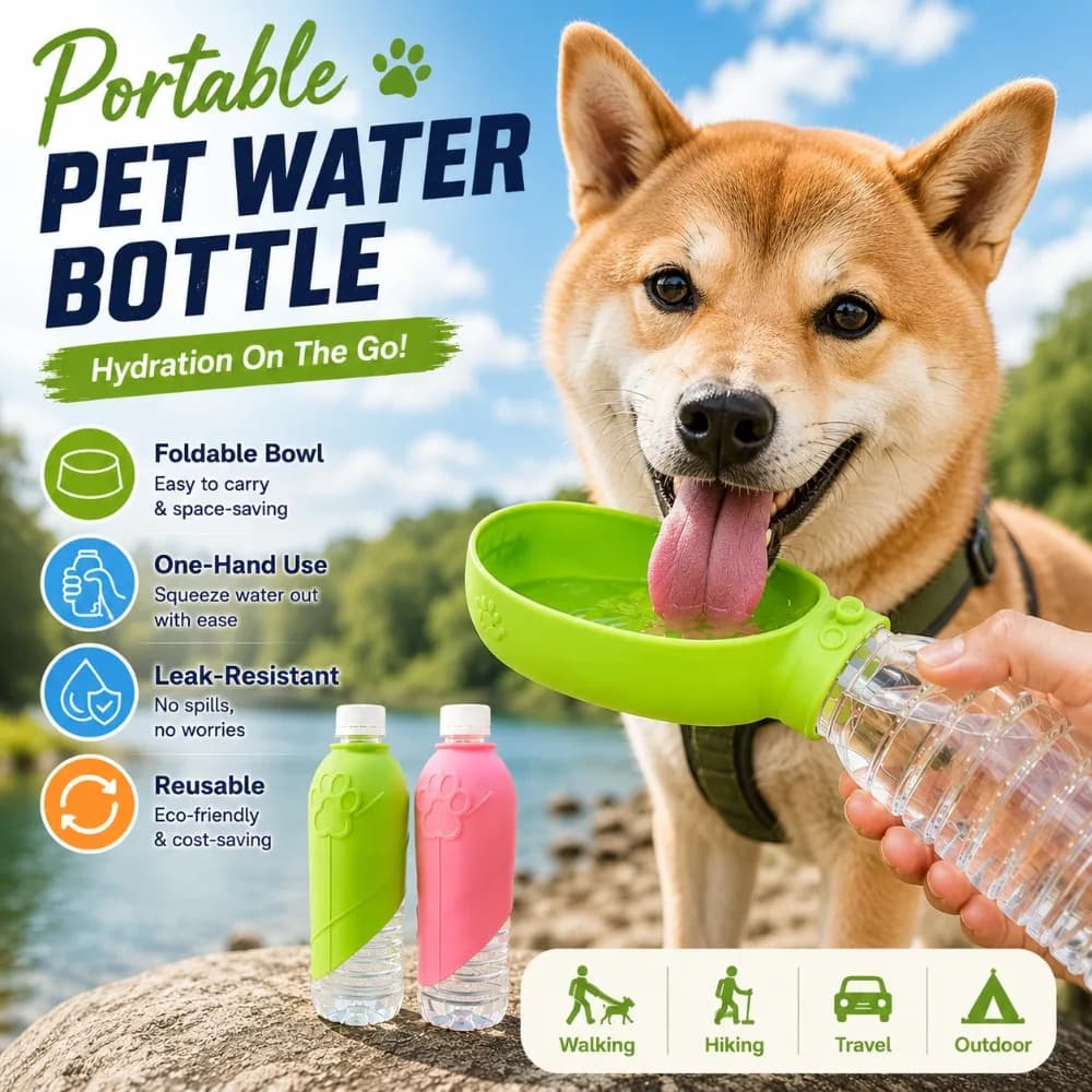 Portable Pet Feeding Water Bowl Universal Dog Cat Drinking Cup Foldable Outdoor Dispenser with Bottle Adapter for Walking