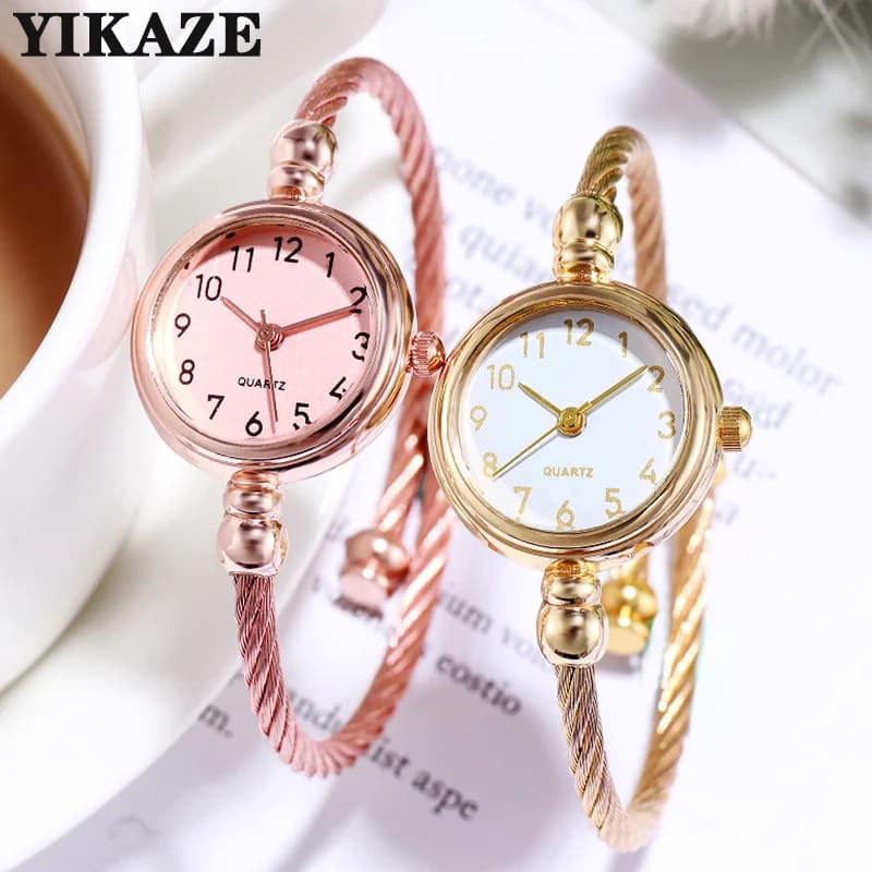 YIKAZE Women's Watch Wrist Watch with Small Gold Strap Women's Quartz Wrist Watch Stainless Steel Fashionable Wrist Watch