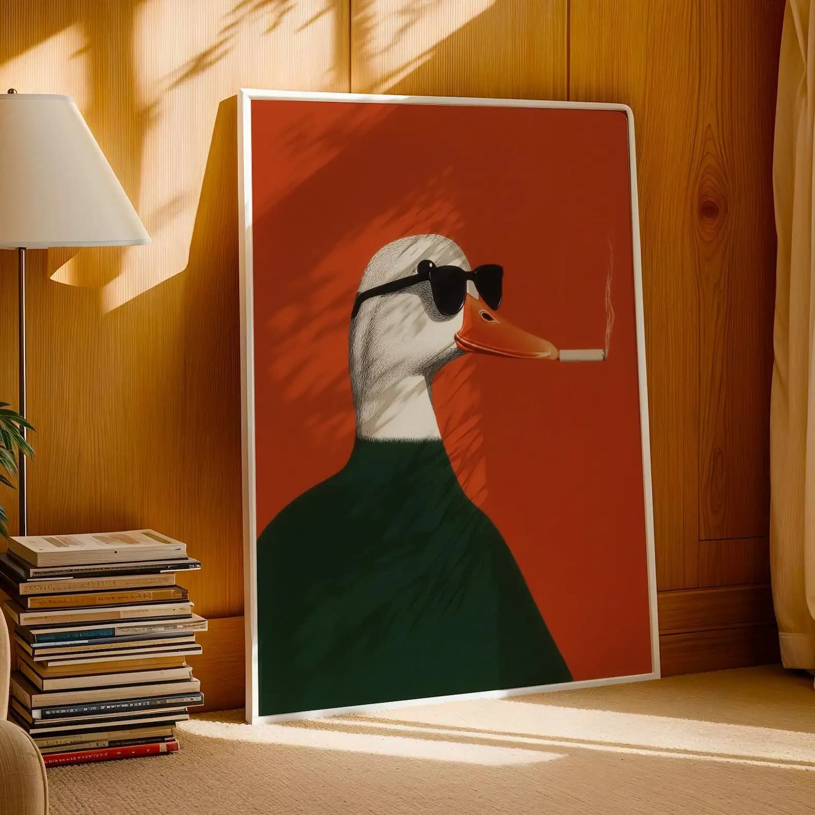 Stampa Artistica su Tela di Anatra Fumante in Stile Retrò, Poster Astratto Senza Cornice di Anatra con Sigaretta, Decorazione Vintage per Soggiorno